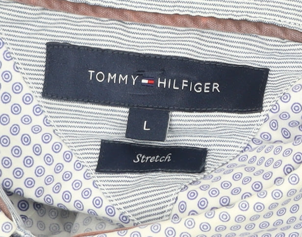 Tommy Hilfiger Men’s Blue Slim Fit Long Sleeve Geometric Dress Shirt L
