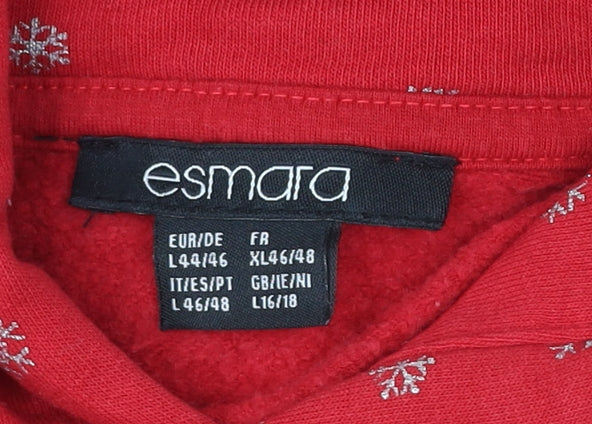 Esmara Womens Red Snowflake Hoodie L16/18 Cotton Blend Pullover