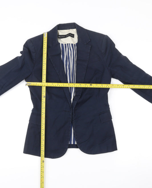 Zara Basic Women’s Blue Cotton Blend Slim Fit Blazer Jacket S