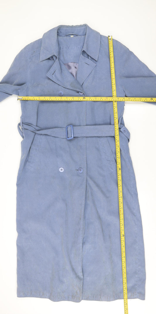 Cloud Nine Womens Blue Small Trench Coat Belted Buttoned Long Polyester