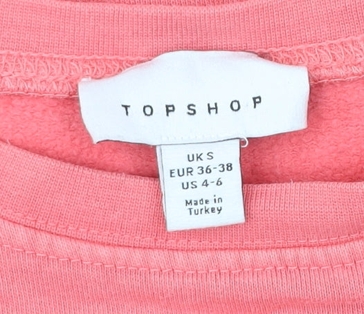Topshop Womens Pink Cotton Pullover Sweatshirt S Logo Print Casual