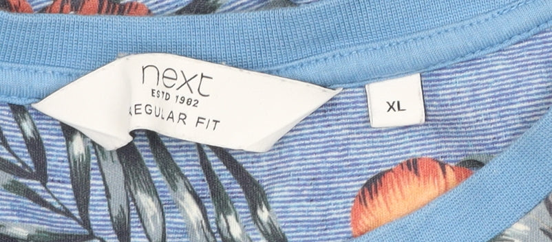 Next Men’s Blue Floral Hawaiian T-Shirt XL Regular Fit Cotton