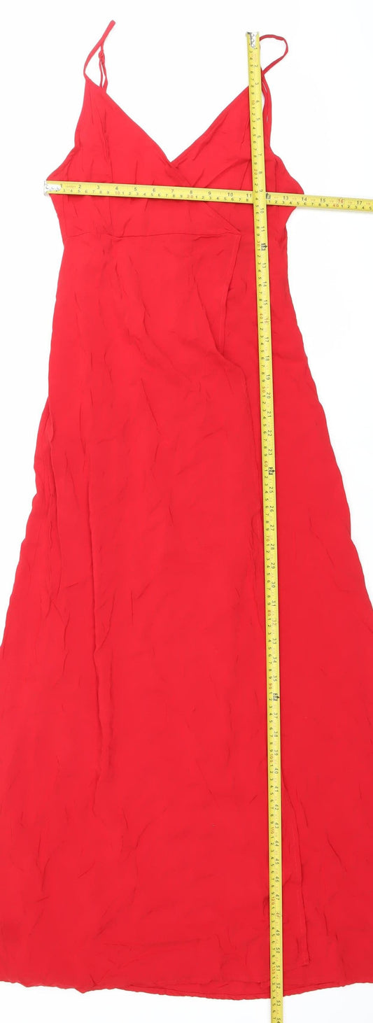 H&M Women’s Red Viscose Slip Dress Size 6 Long Strappy Summer