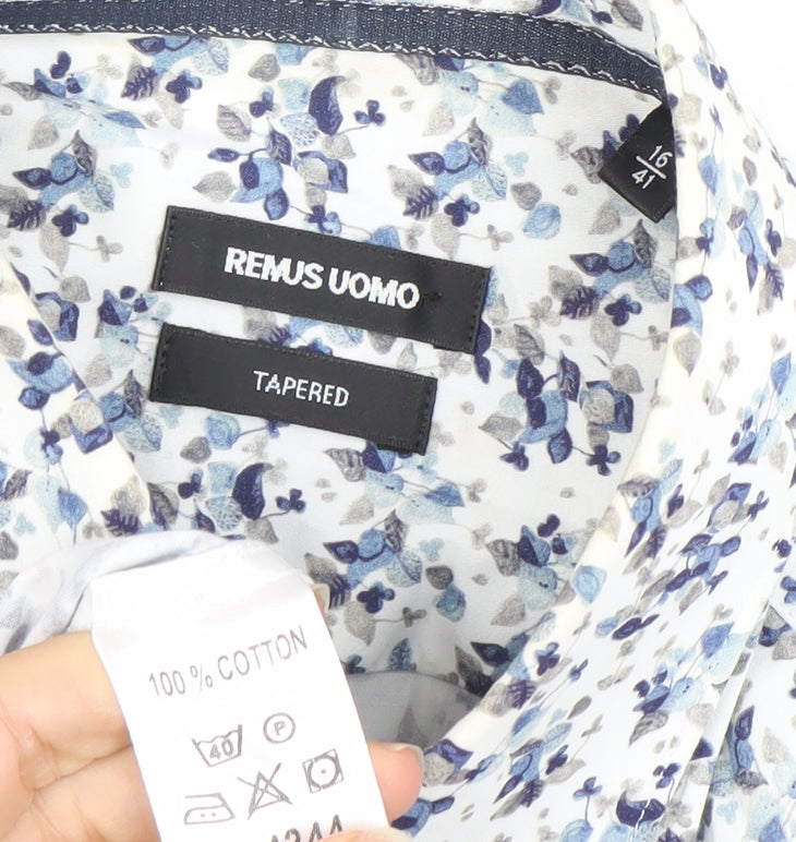 Remus Uomo Men’s White Floral Slim Fit Dress Shirt Size 16 M