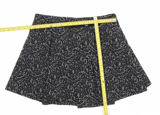 Mango Women Black Leopard Print A-Line Short Skirt Size 12