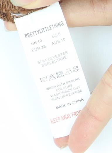 PrettyLittleThing Women’s Brown Bodysuit Size 10 Scoop Neck Ribbed Slim Fit