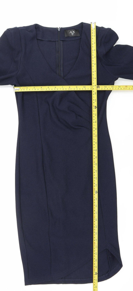 AX Paris Women’s Blue Size 10 Bodycon V-Neck Long Sleeve Dress