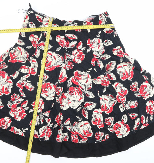 Marks and Spencer Women’s Black Red Floral A-Line Skirt UK 14