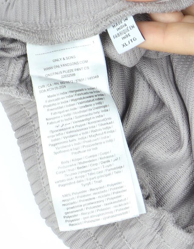 Only & Sons Mens Grey XL Wide-Leg Jersey Casual Trousers