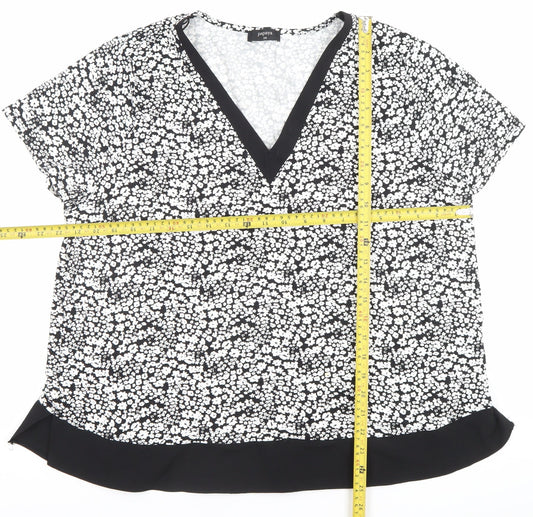 Papaya Womens Black Floral V-Neck Tunic Blouse Size 20