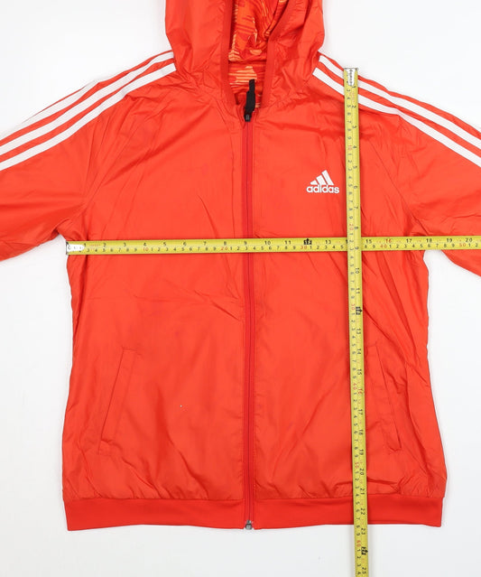 Adidas Womens Red Windbreaker Jacket UK 12 Hooded Full Zip Activewear