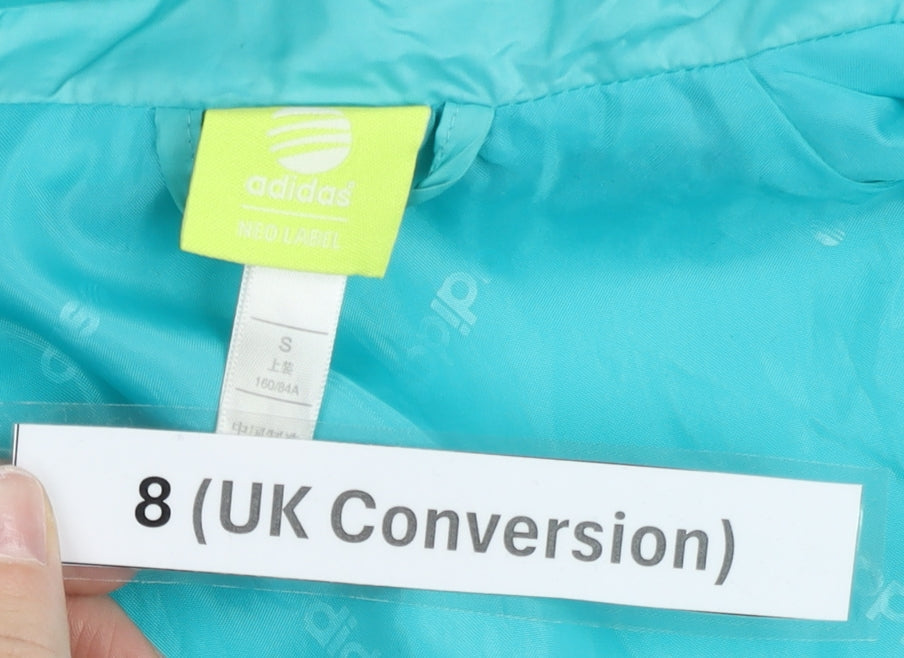 Adidas Womens Black Blue Windbreaker Jacket Size 8 Hooded Sportswear