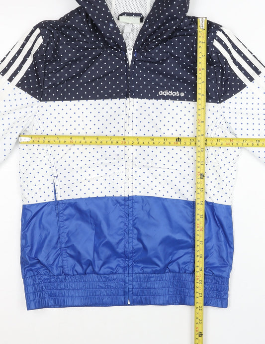 Adidas Women’s Blue White Polka Dot Windbreaker Jacket Size 8