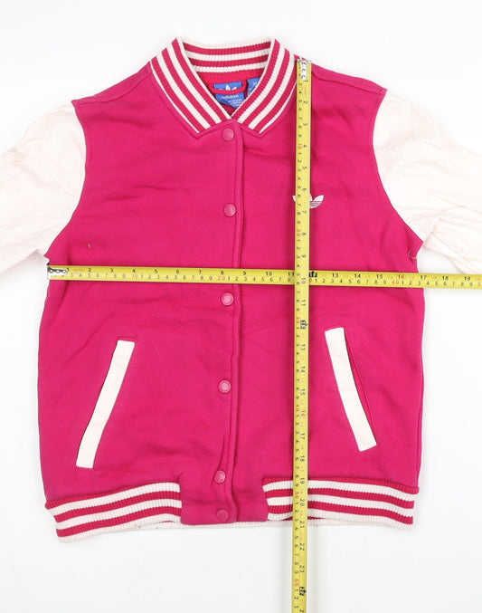 Adidas Womens Pink Varsity Jacket Size 6 Cotton Blend Sports Casual