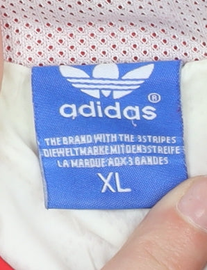 Adidas Womens Red White XL Windbreaker Jacket Hooded Sports