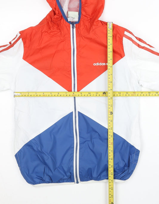 Adidas Women’s Blue Red White Windbreaker Jacket M Hooded Sportswear