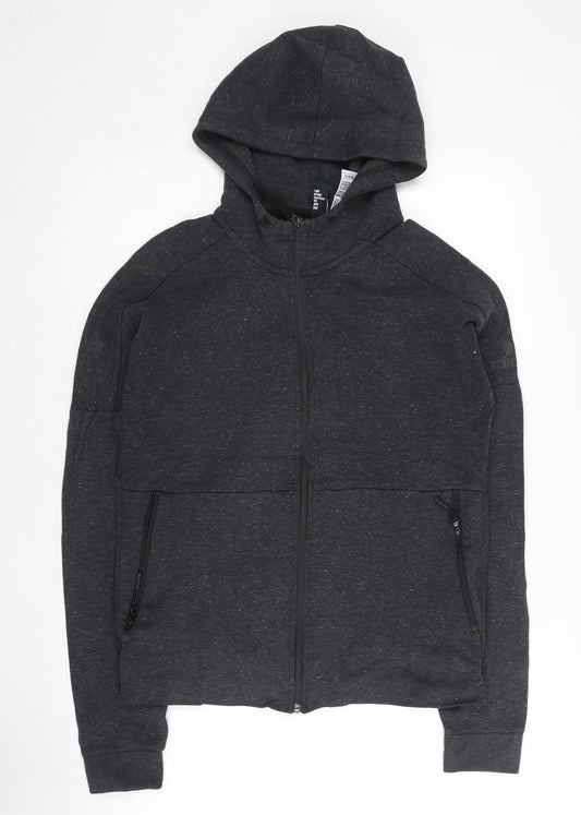 Additional front view of Adidas women’s black full zip hoodie, size UK 14, uk cotton blend