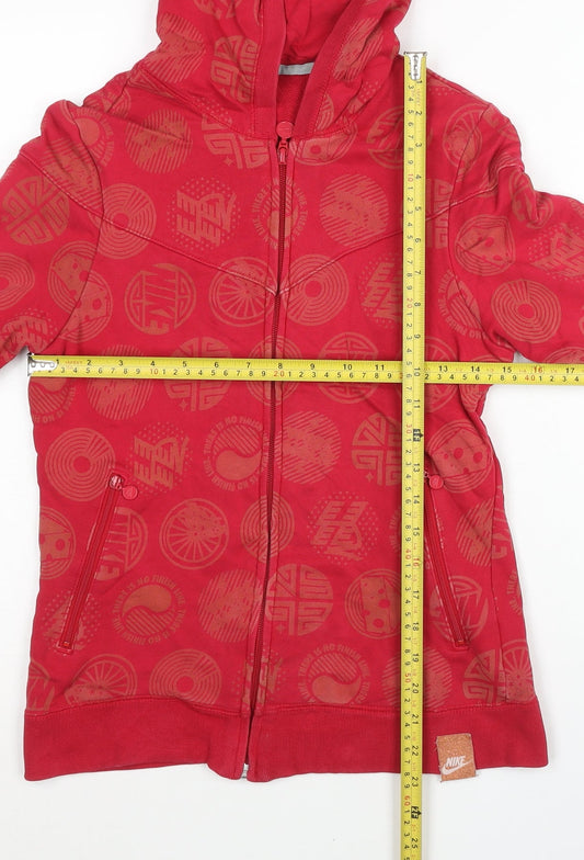 Nike Women’s Red Full Zip Hoodie L Cotton Graphic Print