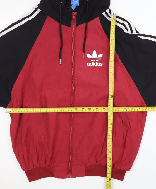Adidas Women’s Red Black Track Jacket L Hooded Full Zip Sportswear