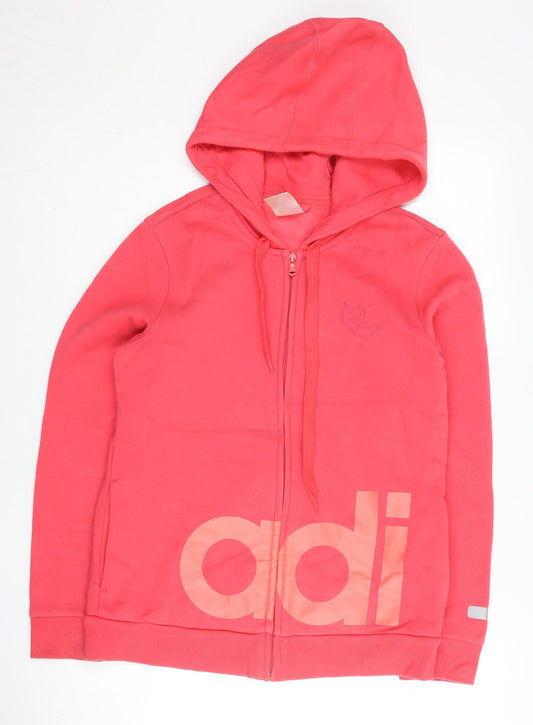 Additional front view of Adidas women’s pink full zip hoodie, size UK 12, regular fit logo