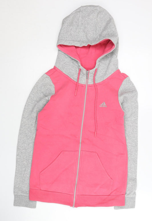 Additional front view of Adidas women’s hoodie pink grey, size UK 8, full zip sportswear