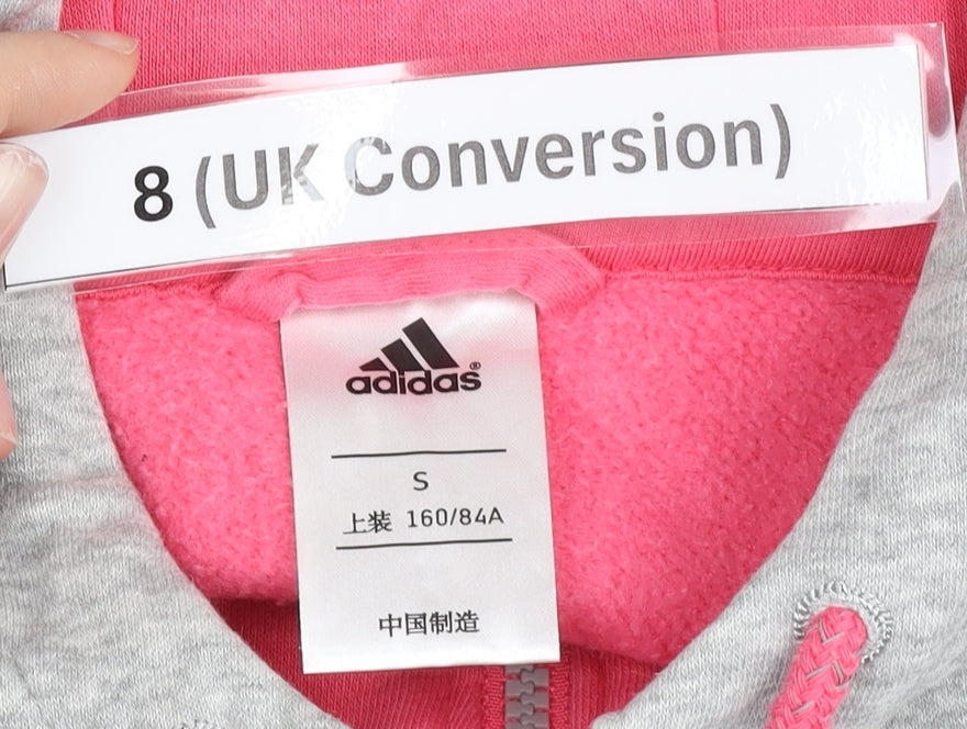 Adidas Womens Hoodie Pink Grey Size 8 Full Zip Sportswear