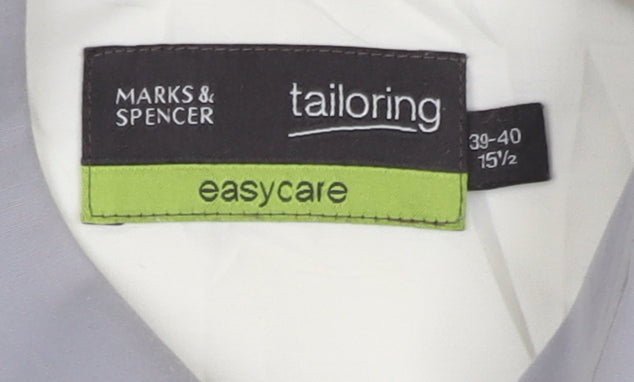 Marks and Spencer Men’s White Long Sleeve Button-Up Shirt 15.5in Regular Fit 39-40 in