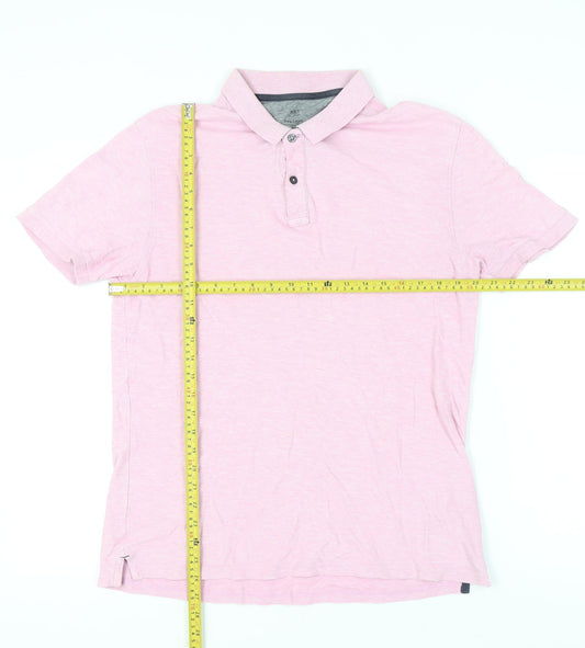 Marks and Spencer Men's Pink Cotton Polo Shirt Medium