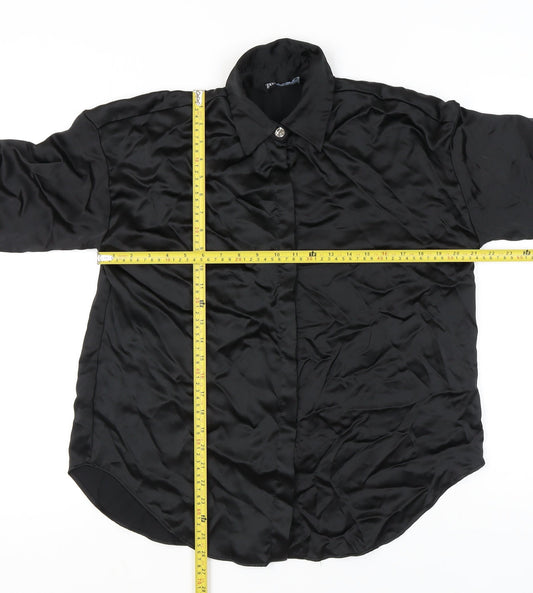 Womens UK Size XS Zara Black Basic Button-Up