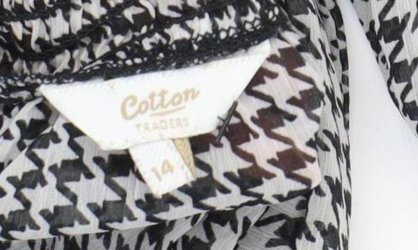 Cotton Traders Women’s Black Houndstooth Blouse UK 14 Long Sleeve Tunic