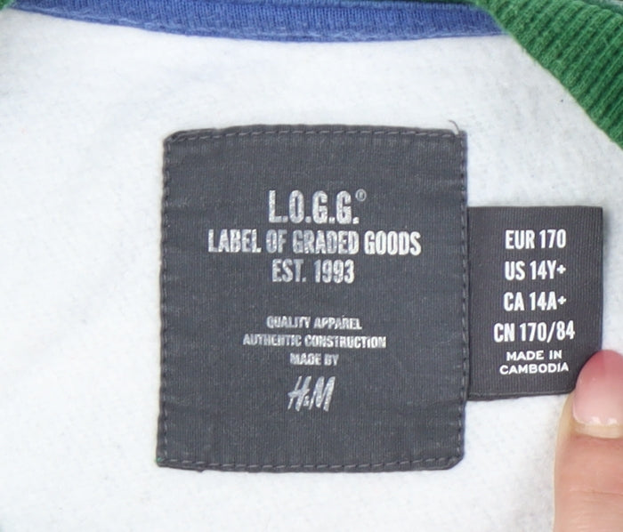 H&M L.O.G.G. Teens Green White Striped Sweatshirt 14Y UK 12
