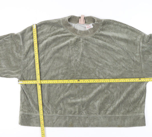 H&M Women’s Green Velour Sweatshirt Size 14 Crew Neck Long Sleeve