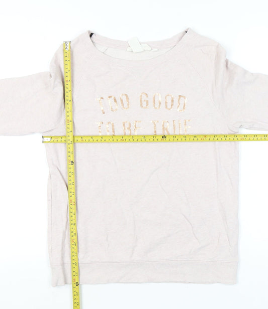 H&M Women’s Beige Cotton Sweatshirt Size 12 Crew Neck Pullover