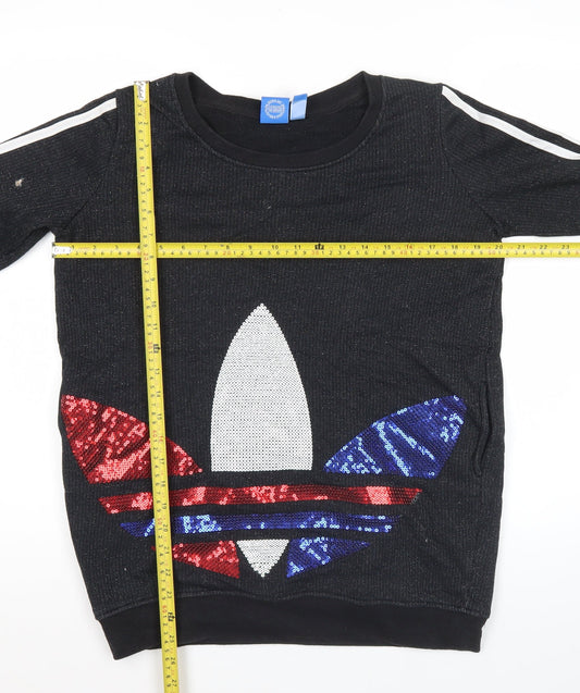Adidas Women Black Sequin Logo Sweatshirt UK 8 Long Sleeve