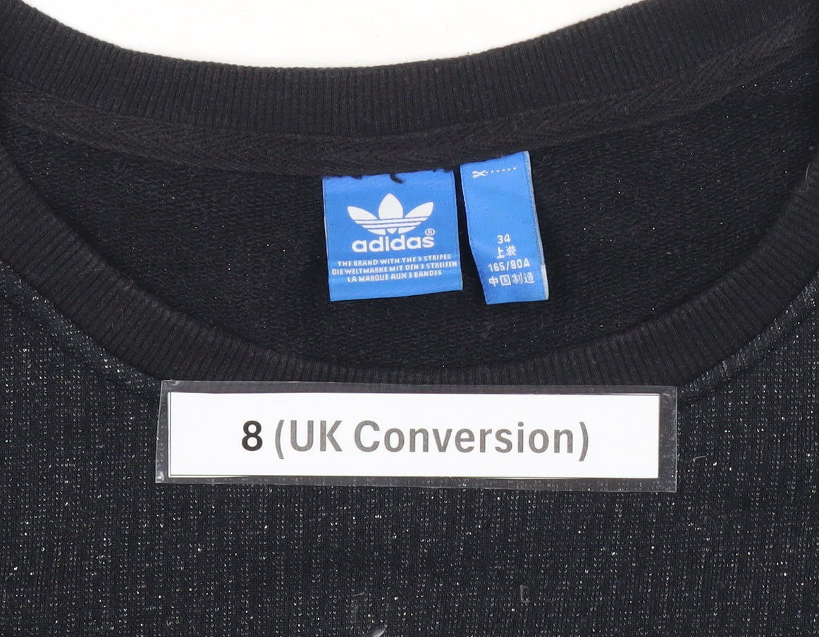 Adidas Women Black Sequin Logo Sweatshirt UK 8 Long Sleeve