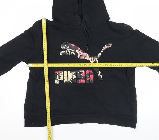 Puma Women Black Pullover Hoodie Size 12 Floral Logo Sportswear