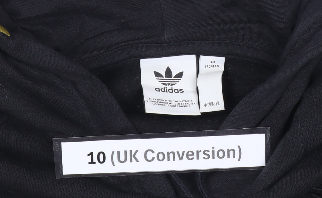 Adidas Womens Black Gold Logo Hoodie Size 10 Pullover Hooded Sweatshirt