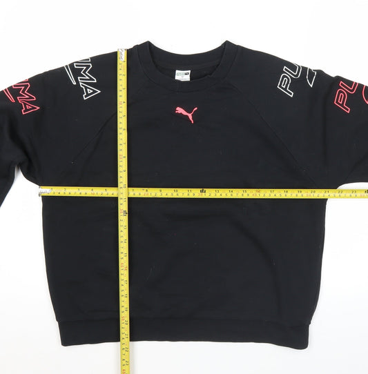 Puma Womens Black Sweatshirt Medium Logo Print Crew Neck Pullover