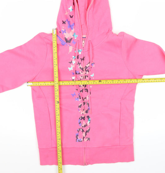 Reebok Womens Pink Full Zip Hoodie Size 10 Butterfly Print