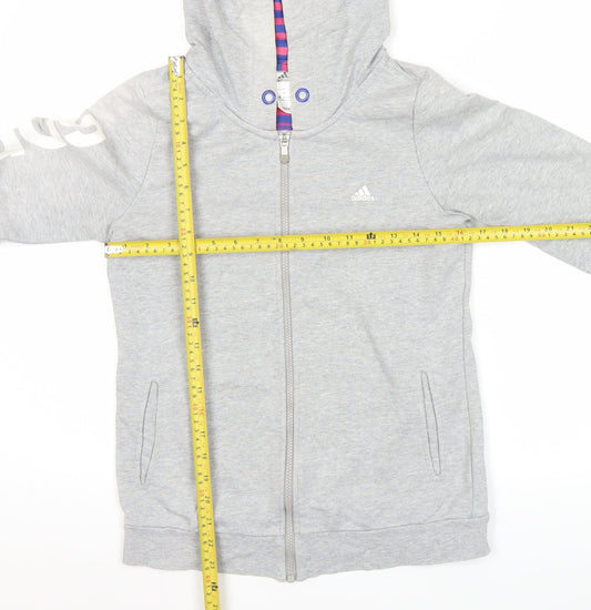 Adidas Women Grey Full Zip Hoodie Size 10 Regular Fit Logo Sportswear