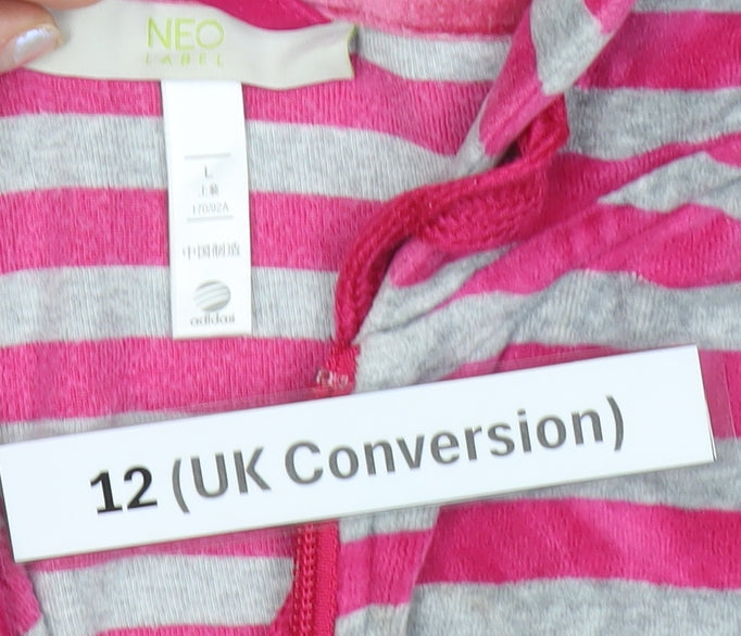 Adidas Women’s Pink Grey Striped Full Zip Hoodie UK 12
