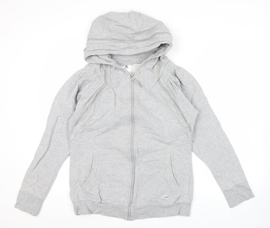 Additional front view of Adidas women’s grey full zip hoodie, size UK 10, uk cotton blend