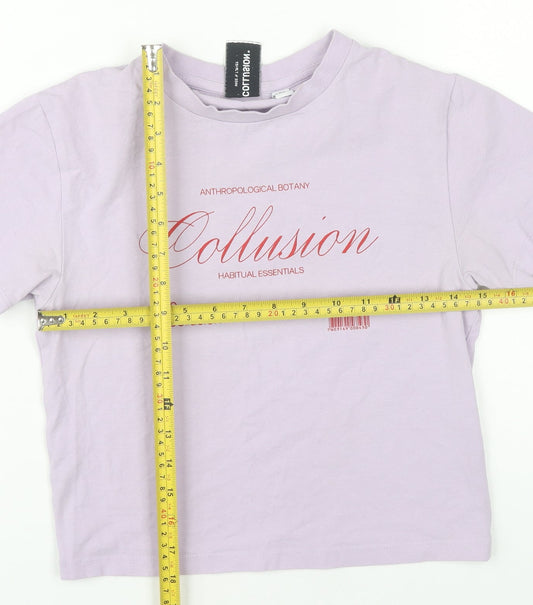 Collusion Women's Purple Cropped T-Shirt Size 8 Short Sleeve Cotton
