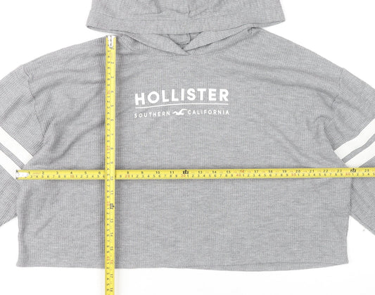 Hollister Women’s Grey Logo Pullover Hoodie L Long Sleeve Knit