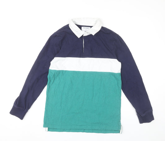 Old Navy Boys XL 14-16 Blue Green Colourblock Long Sleeve Polo Shirt
