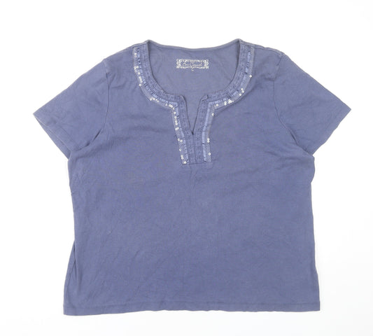 Bonmarché Women’s Blue Cotton Sequin Scoop Neck Short Sleeve T-Shirt L