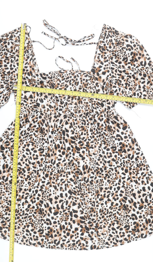 New Look Women’s Leopard Print Short Puff Sleeve A-Line Dress UK 12