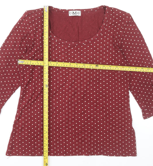 CMD Womens Red Polka Dot Scoop Neck 3/4 Sleeve T-Shirt Size L