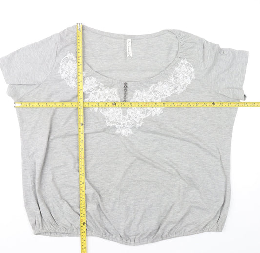 Bm Women Grey XL Scoop Neck Embroidered T-Shirt