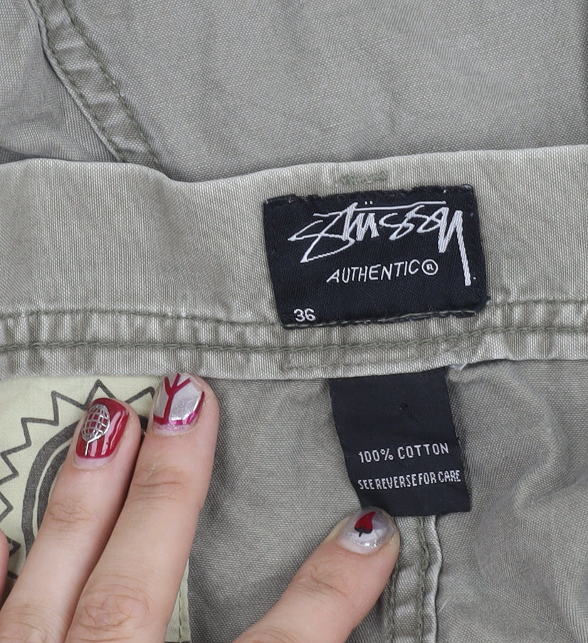 Stussy Men’s Beige Cargo Trousers Size 36 Relaxed Fit Cotton